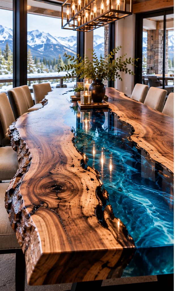 Custom epoxy river tables for Park City mountain homes — example 1