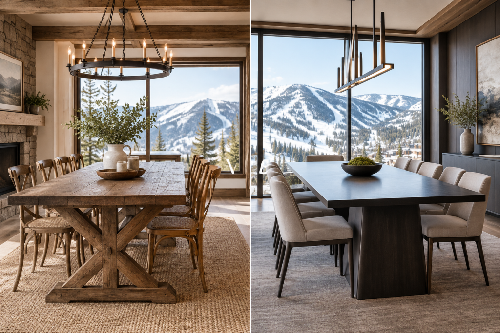 farmhouse vs modern dining table Park City