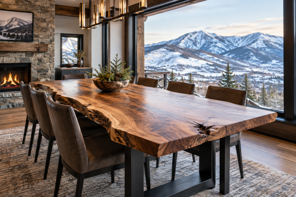 live-edge dining tables mountain homes
