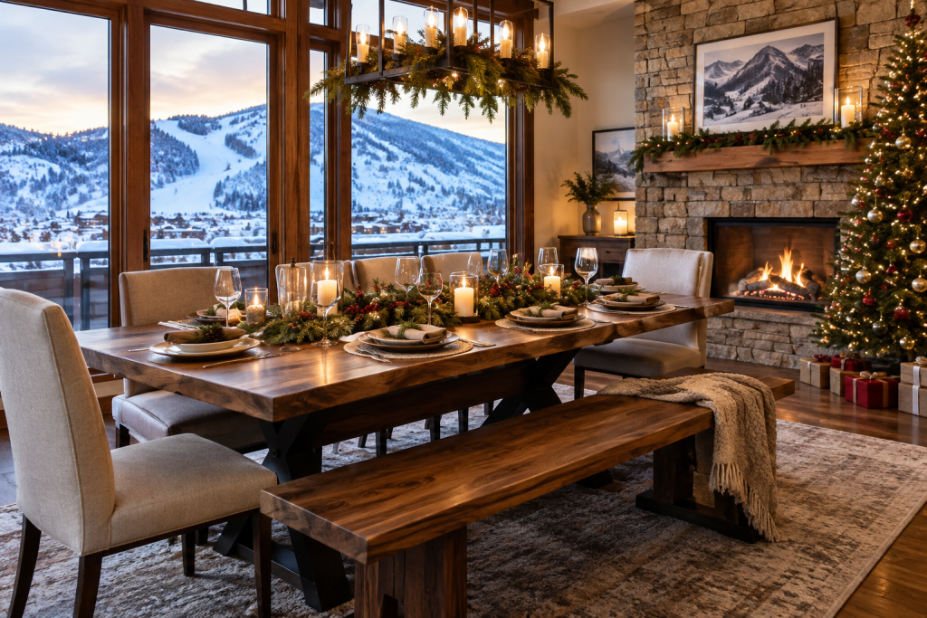 Park City ski home dining room Christmas